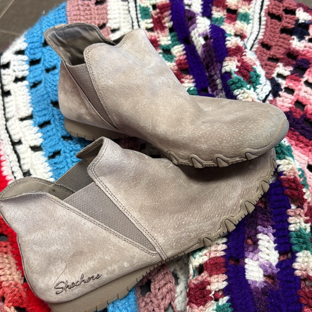 Skechers Taupe Suede Slip-On Ankle Booties